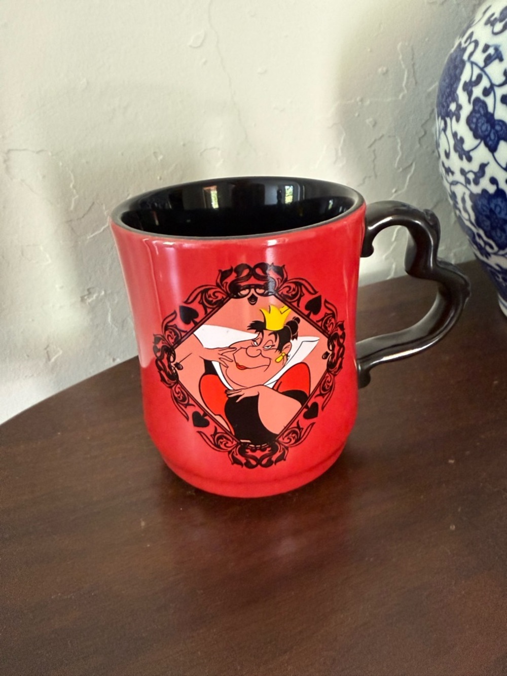 Disney Red Queen of Hearts Mug with Black Interior and Heart Handle